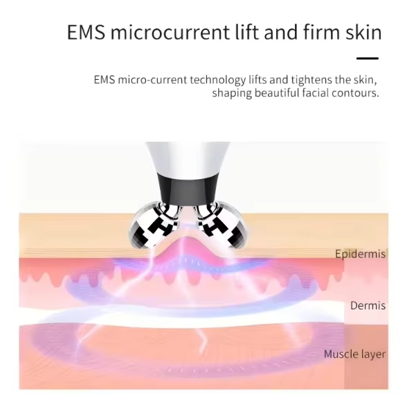 EMS V Face Dual Microcurrent Roller USB Plug Anti-Aging Facial Massager Face Neck Lifting Skin Tightening Skin Rejuvenation ABS
