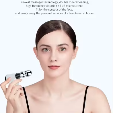 EMS V Face Dual Microcurrent Roller USB Plug Anti-Aging Facial Massager Face Neck Lifting Skin Tightening Skin Rejuvenation ABS
